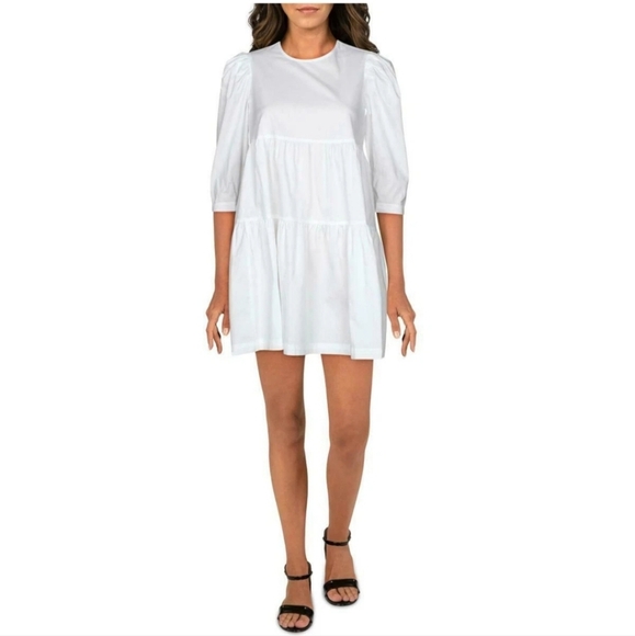 DANIELLE BERNSTEIN White Textured Woven 3/4 Sleeve Mini Baby Doll Dress XS - Picture 1 of 8